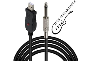 Loopelectronic USB-inspelningskabel för anslutning av gitarr eller bas till PC, med adapter, omvandlare, anslutningsgränssnitt, USB till 6,5 mm uttag – 3 m