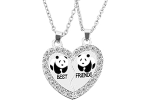 HOUSWEETY 2 Pcs Collier d'Amitie Forever Pendentif Coeur Briser Couple Puzzle Pandas Best Friends pour Femme