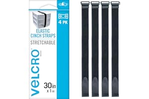 VELCRO Brand 76,2 cm elastische Riemen, 4 Stück, dehnbar und verstellbar für gute Passform, zum Befestigen von Regenschirmen, Holz, Planen, Decken, Stangen, mehr, mit Schnalle, schwarz, 76,2 x 2,5 cm