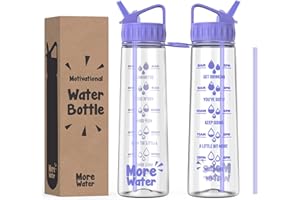 More Water Bottle With Straw, Motivational Time Markings 900ml - Drinking Tracker Bottles - Times to Drink - BPA Free Sports Bottles