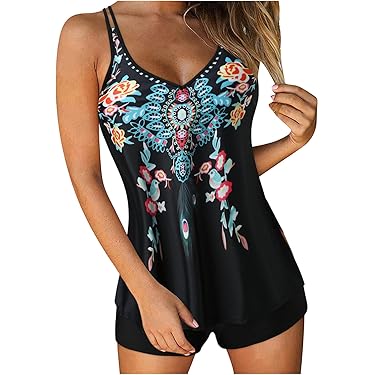 Met Zwemmaat Top Tankini Korte Twee Badmode Badpak Buik Vrouwen Plus Controle Tankini Blouson Badpak Badmode Tankini's Set Tweedelige Jurken voor Tieners, Zwart, 5XL