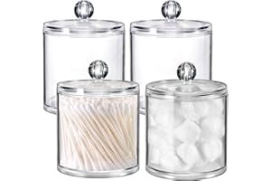 MEETOZ 2 Pack Qtip Holder Dispenser for Cotton Ball, Cotton Swab, Cotton Round Pads, Floss - Clear Plastic Apothecary Jar Set for Bathroom Canister Storage Vanity Makeup Organizer (4 Pack)