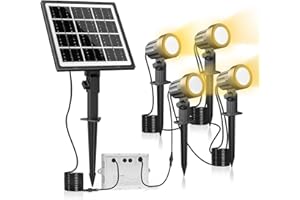 ‎MEIKEE MEIKEE Solar Gartenleuchte 4 Stück 2700K Warmweiß 3 Helligkeit 2 Modi Gartenbeleuchtung mit Erdspieß 5000MAH IP66 Wasserdicht Solar Strahler für Außen Garten Rasen Terrasse Baum Aussen