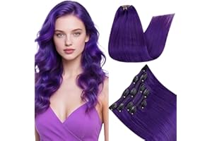 ‎RUNATURE RUNATURE Clip in Extensions Glatt Lila 40cm Remy Clip Echthaar Extensions Lila Natürliche Bunt Haarverlängerung Echthaar Clip in Lila 16 Zoll 70g #Purple