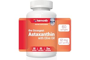HARMONIFY Astaxanthin 12mg, Vegan Supplement with Olive Oil, Microalgae-Based, 60 Softgels