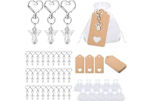 NIZIRIOO 30 PCS Schutzengel Anhänger - Engel Anhänger Klein, Anhänger Taufe Gastgeschenk, Schutzengel Gastgeschenke Taufe Hochzeit Schlüsselanhänger Anhänger Mit Organza Beutel+Kraftpapieranhänger(Transparent)
