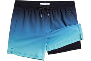 MaaMgic 5" Mens Swim Shorts with Compression Liner 4-Way Stretch Bathing Suit Swimming Shorts 2 in 1 Men's Swim Trunks with Zipper Pockets Quick Dry