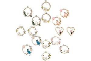 SUNNYCLUE 8 Styles Enamel Flower Cat Rabbit Pendant Charms Alloy Enamel Flower Charms Bulk Jewelry Findings for Earring Bracelet Necklace Jewelry Making Supplies Craft