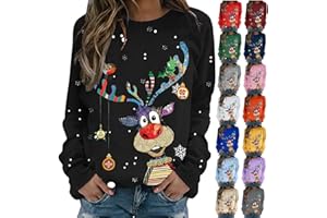 Nuoke Christmas jumpers for women,Christmas jumper,Ugly Long Sleeve Elk Print hoodie plus size Sweatshirt Xmas Pattern tops Casual funny Comfortable Light novelty Clothes