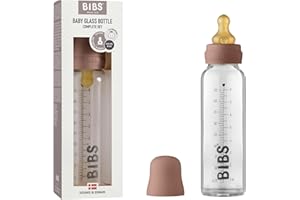 BIBS Baby Glass Bottle, Vermindert Koliken, Runder Sauger aus Naturkautschuklatex, Unterstützt das Stillen. Hergestellt in Dänemark, Complete Set - 225 ml, Woodchuck