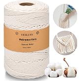 YESLUSY Macrame Cotton Thread 4 mm x 200 m | Thick Cotton Rope for Crafts, Hanging Plants and Bohemian Decoration | 100% Natu