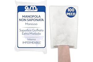G.M. DISTRIBUZIONE 100 Manopole non Saponate Goffrate Usa e Getta Impermeabili, Per la Detersione e l’igiene di Pazienti Anziani ed Allettati, Guanto Monouso Lavapaziente, Interno Impermeabile