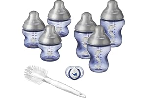 Tommee Tippee Biberon Kit Naissance Closer To Nature, Valve Anti-Colique, Tétine Souple, Bleu Et Décoré
