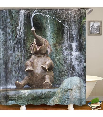 4PCS Black Elephant Shower Curtain Set, Animal Style