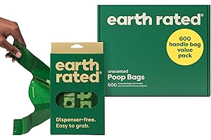 Earth Rated Hundekotbeutel mit Griffen, Vorteilspack, leicht zu binden und garantiert auslaufsicher, geruchlos, 600 Stück