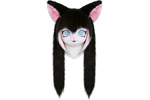 ZFKJERS Cosplay Fursuit Headpiece Animal Head Cat Mask Halloween Masquerade Adult Costume Accessory Set