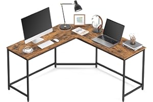 ‎VASAGLE VASAGLE Biurko narożne, biurko komputerowe w kształcie litery L, 149 x 149 x 76 cm, oszczędność miejsca, stół komputerowy, rustykalny brąz i atrament czarny LWD73X
