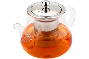 Honneeo Teiera in vetro borosilicato 800 ml, senza gocciolamento, con infusore, bollitore da cucina con filtro in acciaio inox 304, piccola teiera per foglie sfuse, erbe, frutta, bubble tea (800ml)