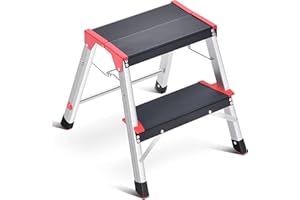 KINGRACK Escabeau Pliant, escabeau, escabeau Double Face en Aluminium, Pliable, avec Pieds antidérapants, escabeau léger, Charge maximale 150 kg, 2 marches