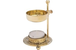 MaMeMi Quemador de Incienso con criba de latón, Color Dorado [Artesanía, Altura Ajustable 11 cm] Quemador de Incienso Ajustable para un Suave Ahumado con una Vela de té (incluida)