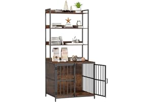 Maxmass Wooden Dog Crate, Furniture Style Pet Cage with Storage Shelves & 2 Lockable Doors, Indoor Dog Kennel Industrial Side Table for Living Room, 80 x 60 x 170cm