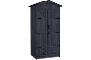 M MCombo Gartenschrank Gartenhaus Holz Wetterfest, Outdoor Wasserdicht Schrank mit Boden, für Außenbereich Balkon Terrasse, Aufbewahrungsschrank mit 2 Bewegliche Regale 74×99×193 cm (Anthrazitgrau)