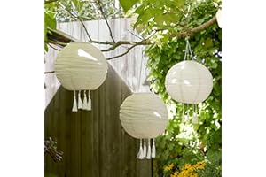 Lights4fun Lot de 3 Lampions Solaires Crèmes à Pampilles 35cm