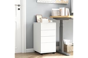 HOCSOK Armadietto da Ufficio con 4 Cassetti, Armadio di Archiviazione Rimovibile Sotto la Scrivania, Cassettiera Schedario da Ufficio per Ufficio, Studia (Bianco)