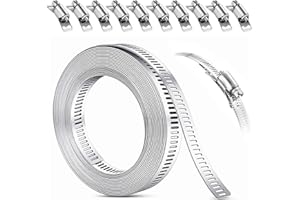 Jortmrd 5M Fascette Stringitubo Regolabile, 304 Acciaio Inox Cinghia Metallica Forata +10 Fissaggio- Kit Fascette Metalliche Anticorrosive per Fissaggio Cavi, Condotti Aria e Impianti Domestici