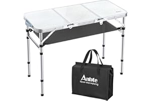 ‎ANBTE Anbte Campingtisch Klapptisch Aluminium 88x40cm (LxB) mit 3 Verstellbare Höhe Tragbar Picknicktisch mit Aufbewahrungsnetz Gartentisch Koffertisch für Camping Party (Weiß)