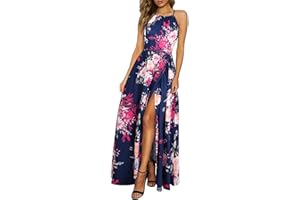 KILIG Maxi Dresses for Women UK Summer Dress Halter Neck Wedding Guest Elegant Long Dress Floral Beach Sundress
