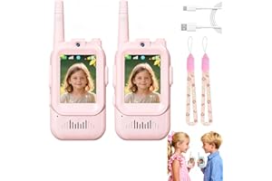 CARZIYER Talkie Walkie Enfants Rechargeable, avec Vidéo & Caméra, Portée 100-400m, 4 Modes de Voix Changée, Cadeaux d'anniversaire pour Garçons Filles, Jouets de Plein air pour Enfants de 3 à 12 Ans (C)