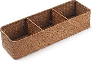 DECRAFTS Panier Rangement Jonc de Mer Rectangulaires Malle en Osier avec Compartiment pour Organiser des Jouets de Collation en Papier Toilette (37cm x 12cm x 8cm)