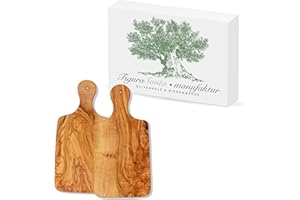 FIGURA SANTA 2 planches en bois d'olivier PLANCHE À DÉCOUPER COPPIA - planche à déjeuner, planche à service, planche à pain en bois, bois d'olivier à grain fin, taille avec poignée 28x13 cm, lot de 2