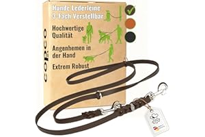 Hundeleine Leder 2m kleine Hunde leicht Fettlederleine [3-Fach Verstellbar] Lederleine geflochten – robuste Leine Hund mit Chrombeschlägen – Führleine Hund & Freihandleine zum Umhängen, Braun 10mm