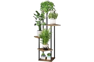 VASZOLA 5-Tier Hölzern Blumenregal Pflanzenregal, Mehrstöckig Blumenständer Pflanzenständer Blumenbank Blumentreppe Pflanzentreppe Standregal für Innen Garten Balkon Deko(Schwarz)