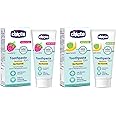 Chicco Toothpaste, Strawberry Flavour for 1Y to 6Y Bab (50g)&Chicco Toothpaste, Applebanana Flavour for 6m to 6Y Baby, Fluoride-Free, Preservative-Free,Cavity Protection (50 Millilitre)