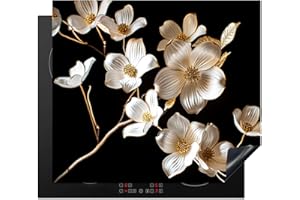 KitchenYeah© Copri Piano Cottura Induzione 59x51 cm Coprifornelli Fornello Proteggi Tutto per la Cucina Fornelli Fiore - Bianco - Nero