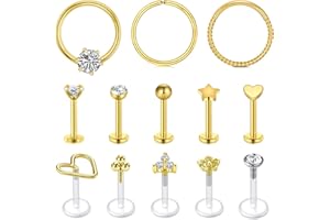 AceFun 16G Tragus Piercing Cartilage Helix Hoop Ring Studs Flat Back Forward Helix Piercing Surgical Steel and Clear Acrylic Lip Rings Lip Bar Piercing for Girls 1.2mm 8mm