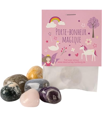 HOCUCHELAND 12 Set Pierres Porte-Bonheur Pour Enfants, Pierres Porte-Bonheur Multicolores Avec Sac En Jute Et Cartes De Vœux, Pierre De Sac De Fête Pour Des Souvenirs De Fête D'anniversaire D'enfants