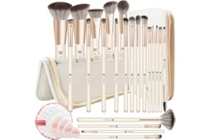 HEYMKGO Pennelli per Trucco Pennello 22PCS Professionale Sintetico Premium Fondotinta Cipria Fard Pennello Viso Ombretto Eyeliner Pennelli per Trucco+4 Puff Trucco Spugna Pulizia+Borsa Cosmetici