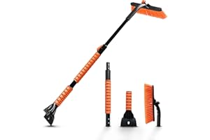 EcoNour 44.7" 3 in 1 Snow Brush for SUV, 360° Pivoting Extendable Long Snow Brush for Car, Snow and Ice Scrapers for Windshield with Ergonomic Foam Grip for Car Truck SUV, Winter Car Accessories