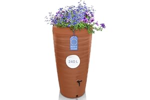 YourCasa Regentonne 240 Liter [Wave Design] Regenfass Frostsicher aus Kunststoff - Regenwassertonne mit Wasserhahn - Regenwassertank Garten Regenwassersammler Wasserfass Regentonne schmal (Terracotta)