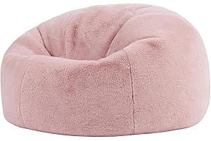 icon Kingston Faux Fur Fluffy Bean Bag, Rose Pink, Large Adult Bean Bag Chair with Filling Included, Comfy Chair, Living Room Furniture, Bedroom Furniture