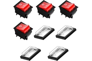 VIDSMOW 4PCS Rocker Switch ON-OFF DPST 4 with Waterproof Cover, Red Illuminated Light, 6.3mm Tabs, Panel Mount Toggle Switch for Car, Marine, Appliances, DIY Projects
