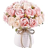 Krelymics 2pcs Künstliche Rosen Künstlicher Rosenstrauß kunstblumen with 24 Rosenköpfe Gefälschte seidige Rosenblüten für DIY