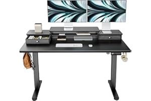 ‎ERGEAR ErGear Elektrischer Stehschreibtisch mit Doppelschubladen, 140x71 cm Höhenverstellbarer Sitz-Steh-Schreibtisch, Heimbüro-Schreibtisch-Computerarbeitsplatz mit Ablagefach, Schwarz