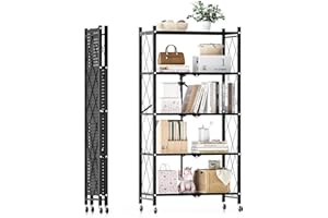 VVVineanie 5-Niveaux Étagère de Stockage Pliable en Métal avec Roues, 28,15" W x 15,55" D x 62,60" H, Capacité de Chargement de 950 lbs, Etagère de L'assemblage sans Service (Noir, 5-Niveaux)