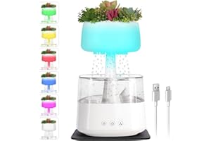 Humidificateur d'air, JOVELL Diffuseur d'huiles Essentielles avec Lumières LED 7 Couleurs, Humidificateur d'air 450ML, Humidificateur de Bureau avec Sons de Pluie pour Chambre et Maison