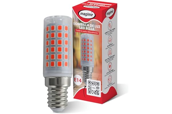 Bombilla LED Roja 660 nm sin Luz Azul – Luz Roja Nocturna Melatonina para Dormir Mejor | Flicker-Free | Estimula la Melatonina Naturalmente | Casquillo E27 o E14 – Ideal para Noche y Bebés (Rosca E14)